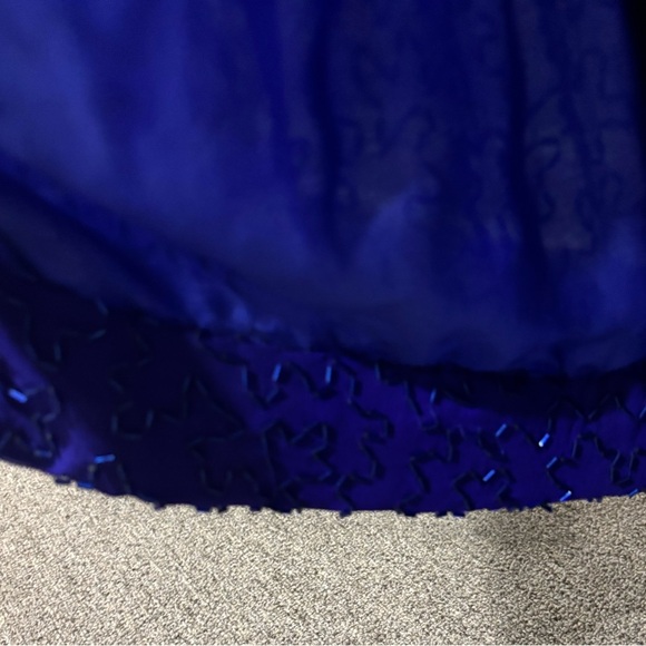 Alyce Designs blue beaded halter long formal evening prom dress 8 vintage - Picture 4 of 11